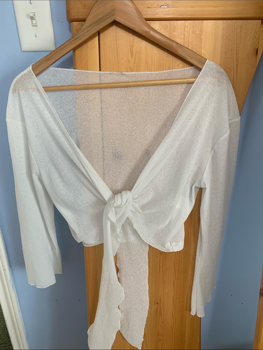 ✨4 for $20✨ 
Sheer off White Tie-Front Crop Top